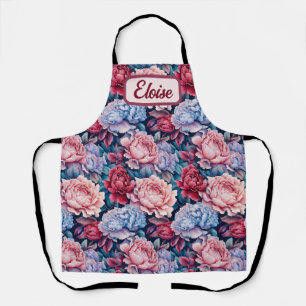 Blue and Pink Flowers Personalized Apron