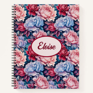 Blue and Pink Flowers Personalized Notebook