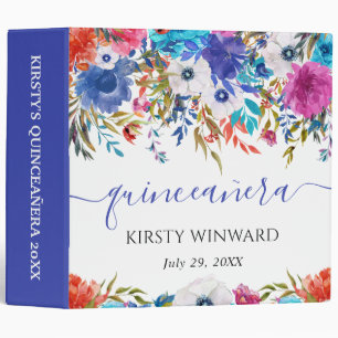 Blue and Pink Flowers Quinceanera Photo Album Binder