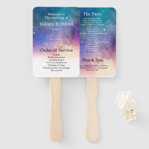 Blue and Pink Galaxy Wedding Program Hand Fan