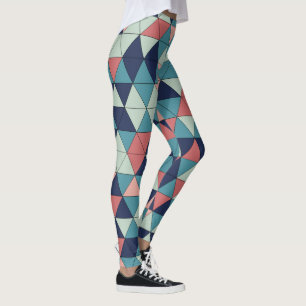 Blue and Pink Geometric Pattern Workout Leggings