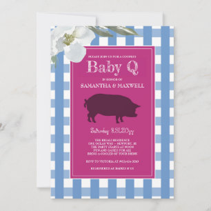 Blue and Pink Gingham Baby Q Invitation