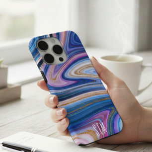 Blue and Pink Gold Marble Agate Monogram Case-Mate iPhone Case
