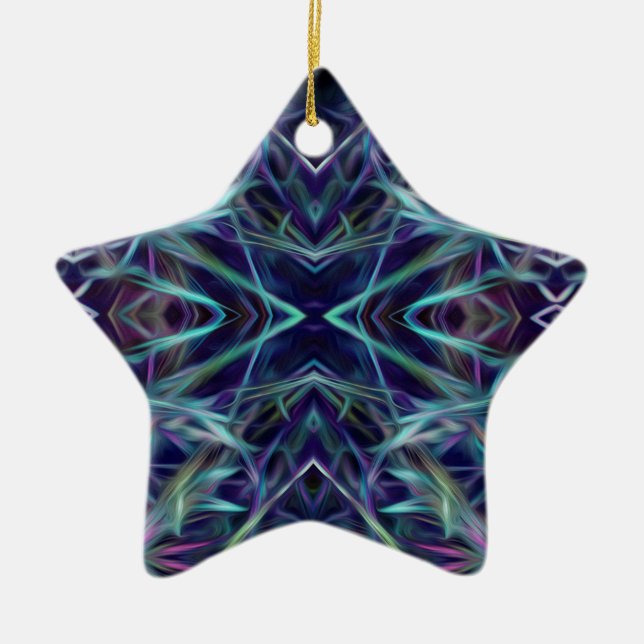 Blue and Pink Graphic Abstract Ceramic Ornament (Front)