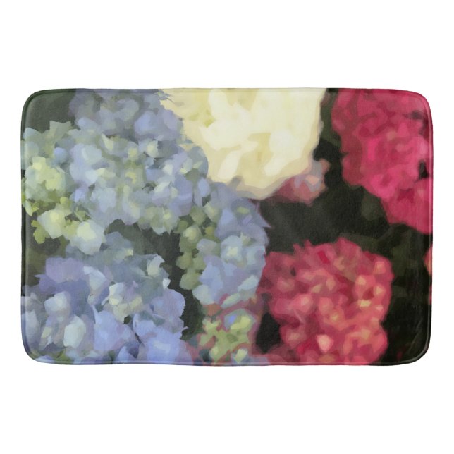 Blue and Pink Hydrangea Digital Flower Painting Bath Mat (Front)