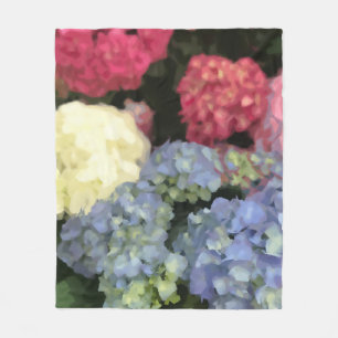 Blue and Pink Hydrangea Digital Flower Painting Fleece Blanket