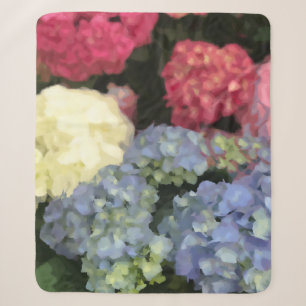 Blue and Pink Hydrangea Digital Flower Painting Sherpa Blanket