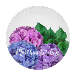 Blue and Pink Hydrangea Flowers Personalized Cutting Board