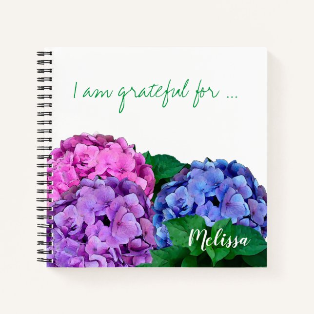 Blue and Pink Hydrangea Flowers Personalized   Notebook (Front)