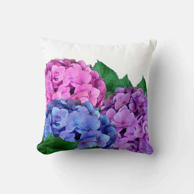 Blue and Pink Hydrangea Flowers  Throw Pillow (Front)
