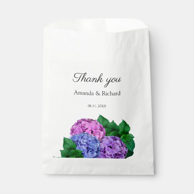 Blue And Pink Hydrangea Flowers Wedding Favour Bag (Front)