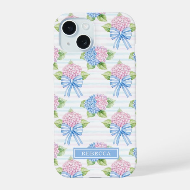 Blue and Pink Hydrangeas  iPhone 15 Case (Back)