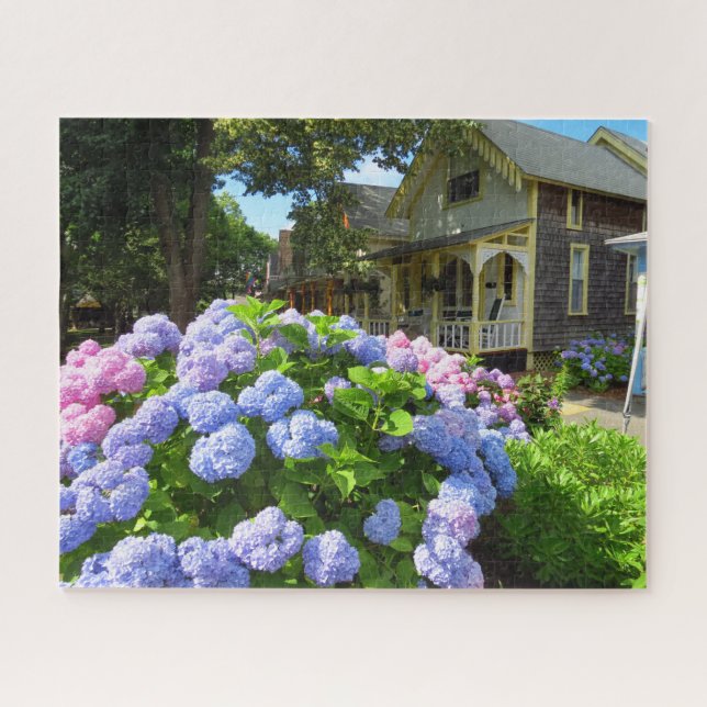 Blue and Pink Hydrangeas - Martha's Vineyard Jigsa Jigsaw Puzzle (Horizontal)