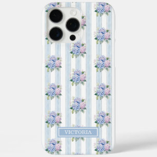 Blue and Pink Hydrangeas Monogrammed iPhone 16 Pro Max Case