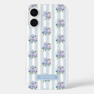 Blue and Pink Hydrangeas Monogrammed iPhone 16 Case
