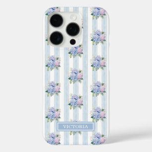 Blue and Pink Hydrangeas Monogrammed iPhone 16 Pro Case