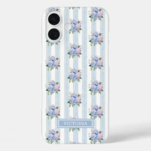 Blue and Pink Hydrangeas Monogrammed iPhone 16 Plus Case