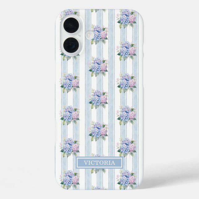 Blue and Pink Hydrangeas Monogrammed Case-Mate iPhone Case (Back)