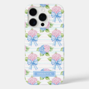 Blue and Pink Hydrangeas Monogrammed iPhone 16 Pro Case