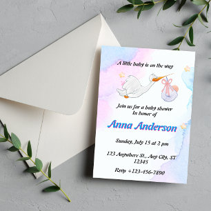 Blue And Pink Illustrative Baby Shower Invitation