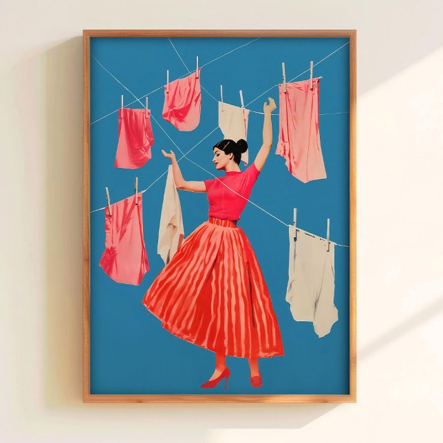 Blue and Pink Laundry Print Retro Bathroom Wall Ar (Creator Uploaded)