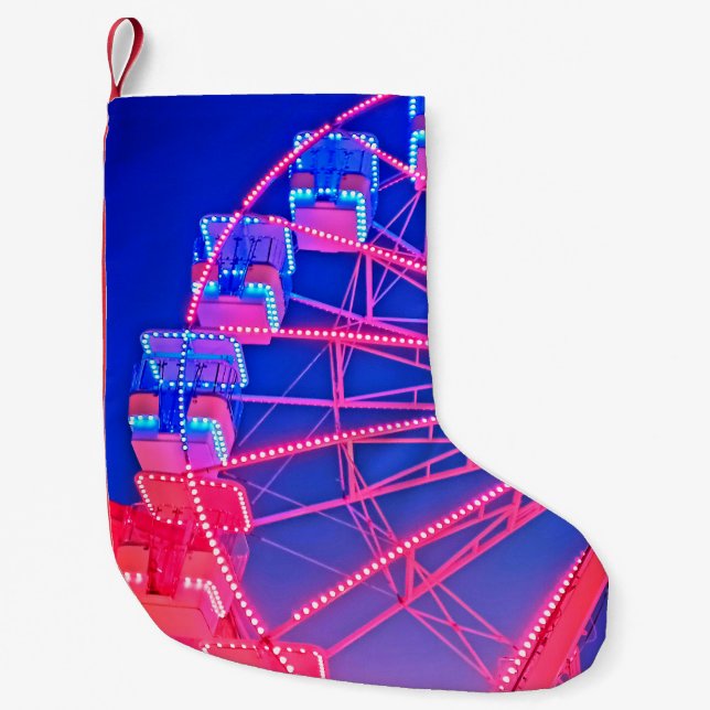 Blue and pink lights small christmas stocking (Front)