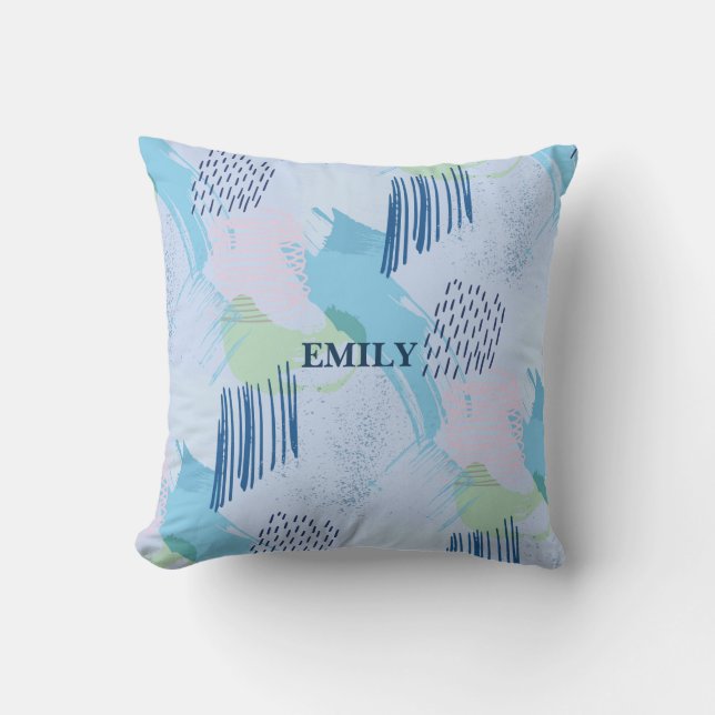 Blue And Pink Lines And Spirals Throw Pillow (Front)