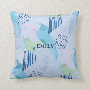 Blue And Pink Lines And Spirals Throw Pillow