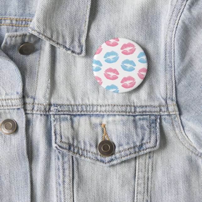 Blue and Pink Lips Pattern, Lipstick, Kiss 2 Inch Round Button (In Situ)
