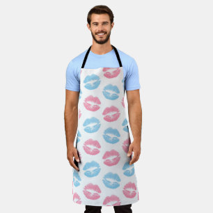 Blue and Pink Lips Pattern, Lipstick, Kiss Apron