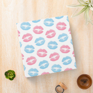 Blue and Pink Lips Pattern, Lipstick, Kiss Binder
