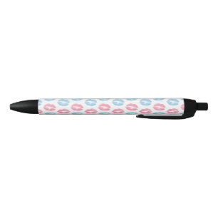 Blue and Pink Lips Pattern, Lipstick, Kiss Black Ink Pen