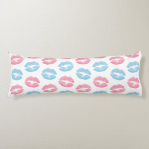 Blue and Pink Lips Pattern, Lipstick, Kiss Body Pillow