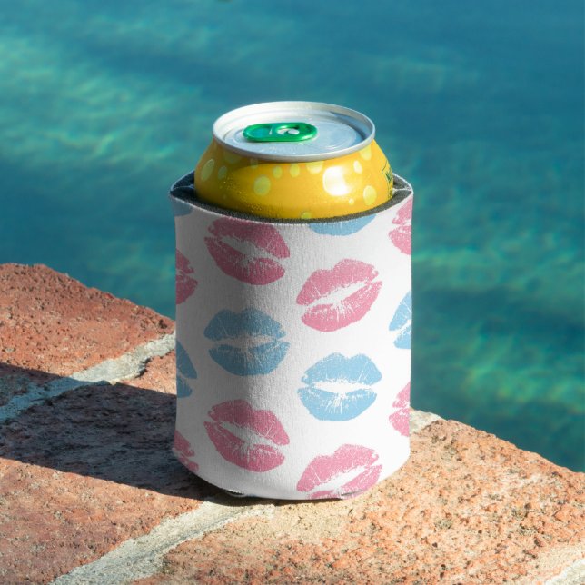 Blue and Pink Lips Pattern, Lipstick, Kiss Can Cooler (In Situ Pool)