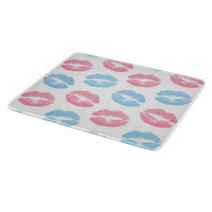 Blue and Pink Lips Pattern, Lipstick, Kiss Cutting Board