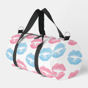 Blue and Pink Lips Pattern, Lipstick, Kiss Duffle Bag