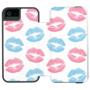 Blue and Pink Lips Pattern, Lipstick, Kiss Incipio Watson™ iPhone 5 Wallet Case