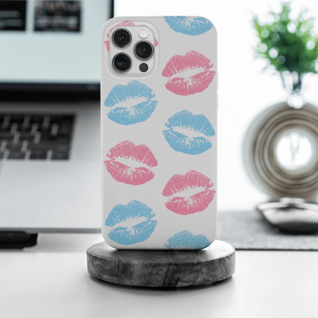 Blue and Pink Lips Pattern, Lipstick, Kiss iPhone Case (Creator Uploaded)