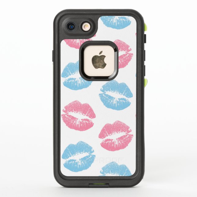 Blue and Pink Lips Pattern, Lipstick, Kiss LifeProof iPhone Case (Back)