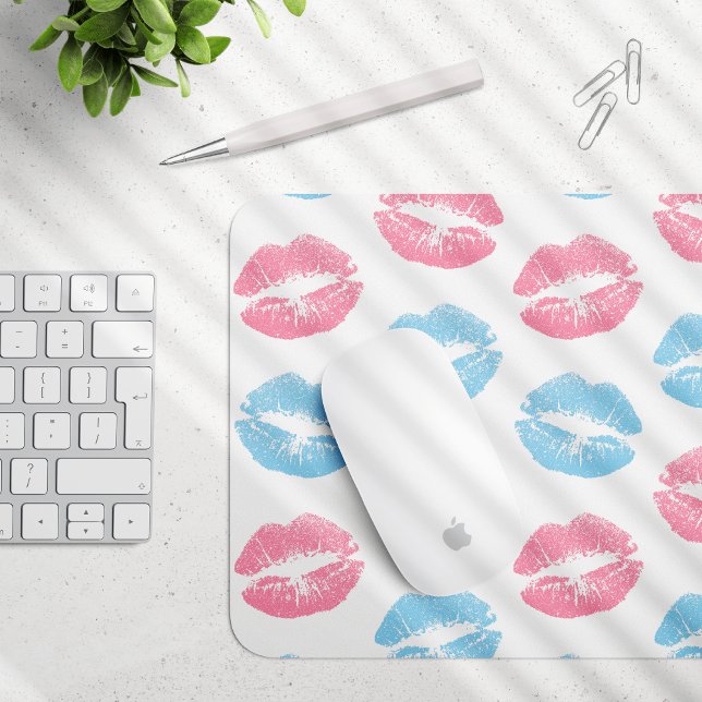 Blue and Pink Lips Pattern, Lipstick, Kiss Mouse Pad (Creator Uploaded)