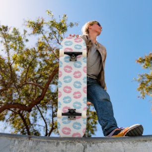 Blue and Pink Lips Pattern, Lipstick, Kiss Skateboard
