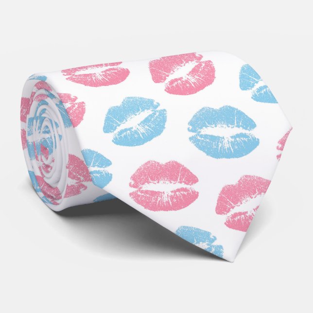 Blue and Pink Lips Pattern, Lipstick, Kiss Tie (Rolled)