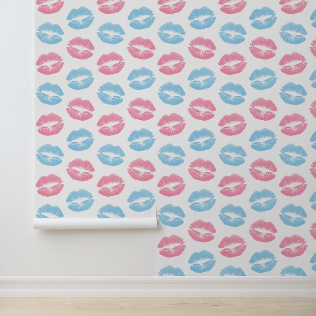 Blue and Pink Lips Pattern, Lipstick, Kiss Wallpaper (Application)
