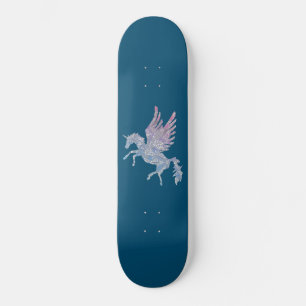 Blue and Pink Mandala Pattern Unicorn Pegasus Skateboard