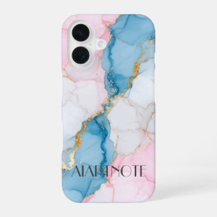 Blue and Pink Marble with Gold Veins iPhone 16 Case
