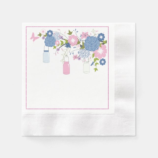Blue and Pink Mason Jar Napkins (Front)
