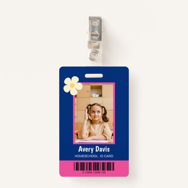 Blue and Pink Minimalist homeschool ID card Badge (Front with Clip)
