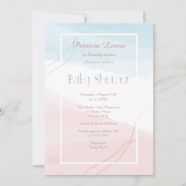Blue and Pink Modern Invitation (Front)