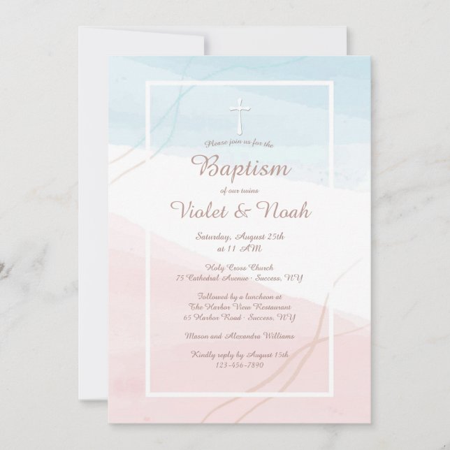 Blue and Pink Modern Religious Invitation (Front)