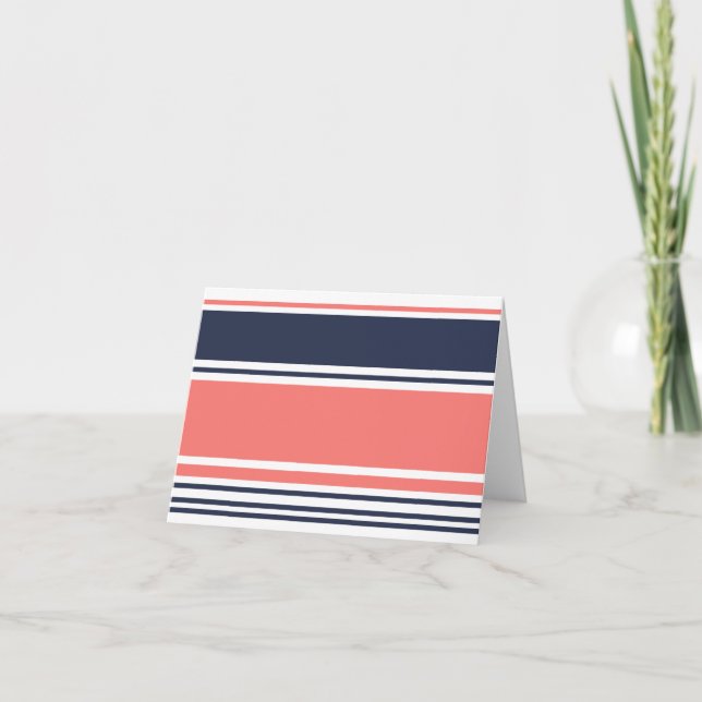 Blue and Pink Modern Stripes Blank Card (Front)